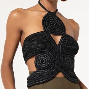 CULT GAIA ARCHER CROCHET HALTER TOP BLACK